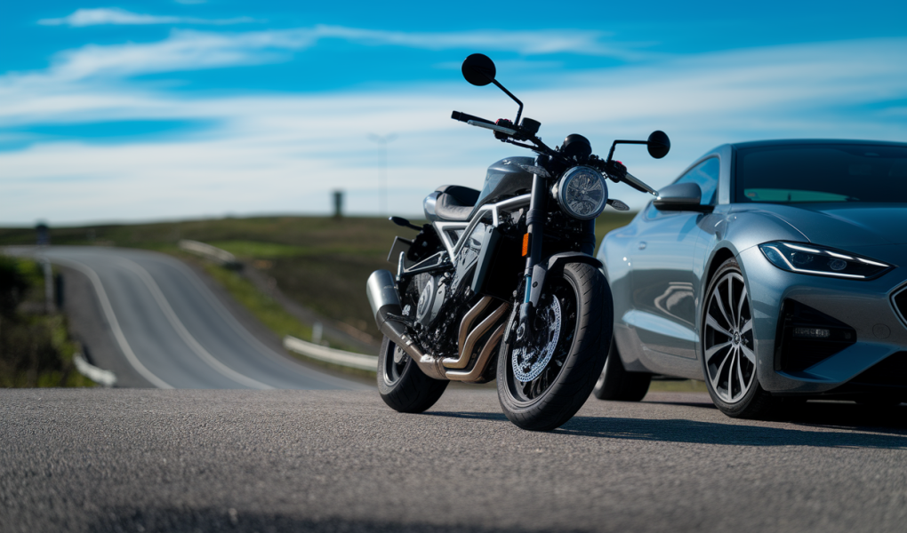 moto-voiture-moderne-route-ouverte